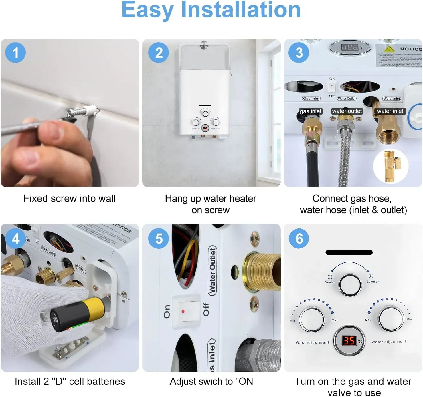 Adjusting the temperature settings on a digital tankless water heater control panel.