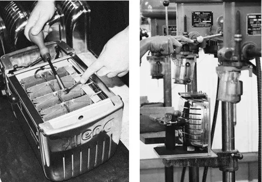 Close-up of an espresso machine group head showing a rubber gasket seal.