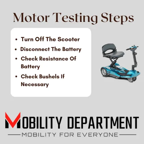 A close-up of a hand resetting the circuit breaker on a mobility scooter.