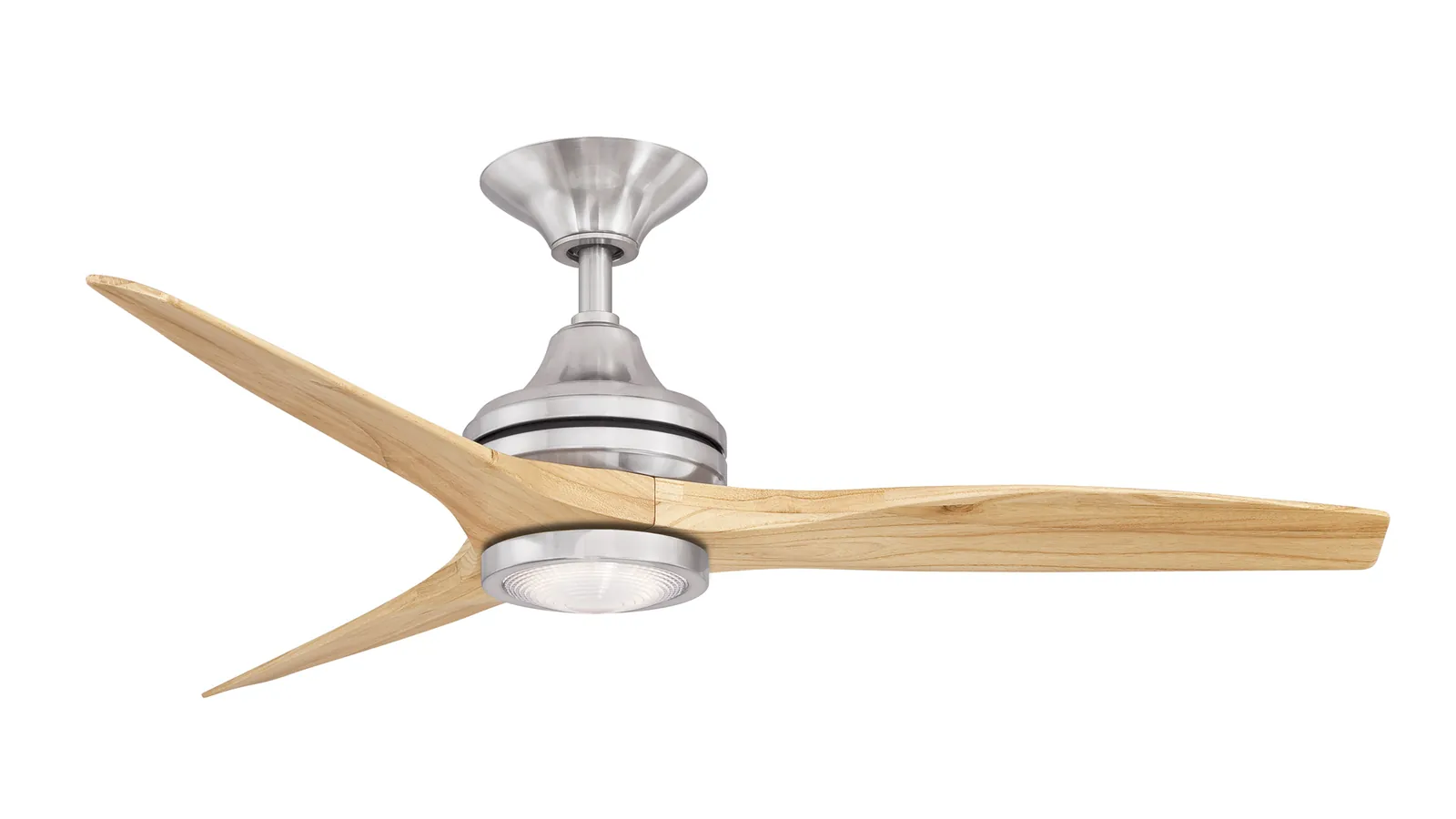 A screwdriver tightens a screw on a ceiling fan blade to prevent wobbling.