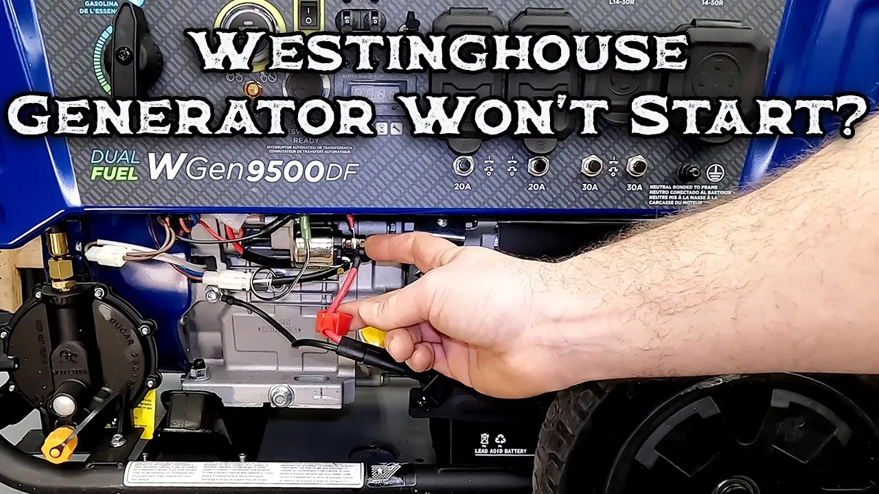 A disassembled generator carburetor shows sticky fuel residue that prevents the engine from starting.