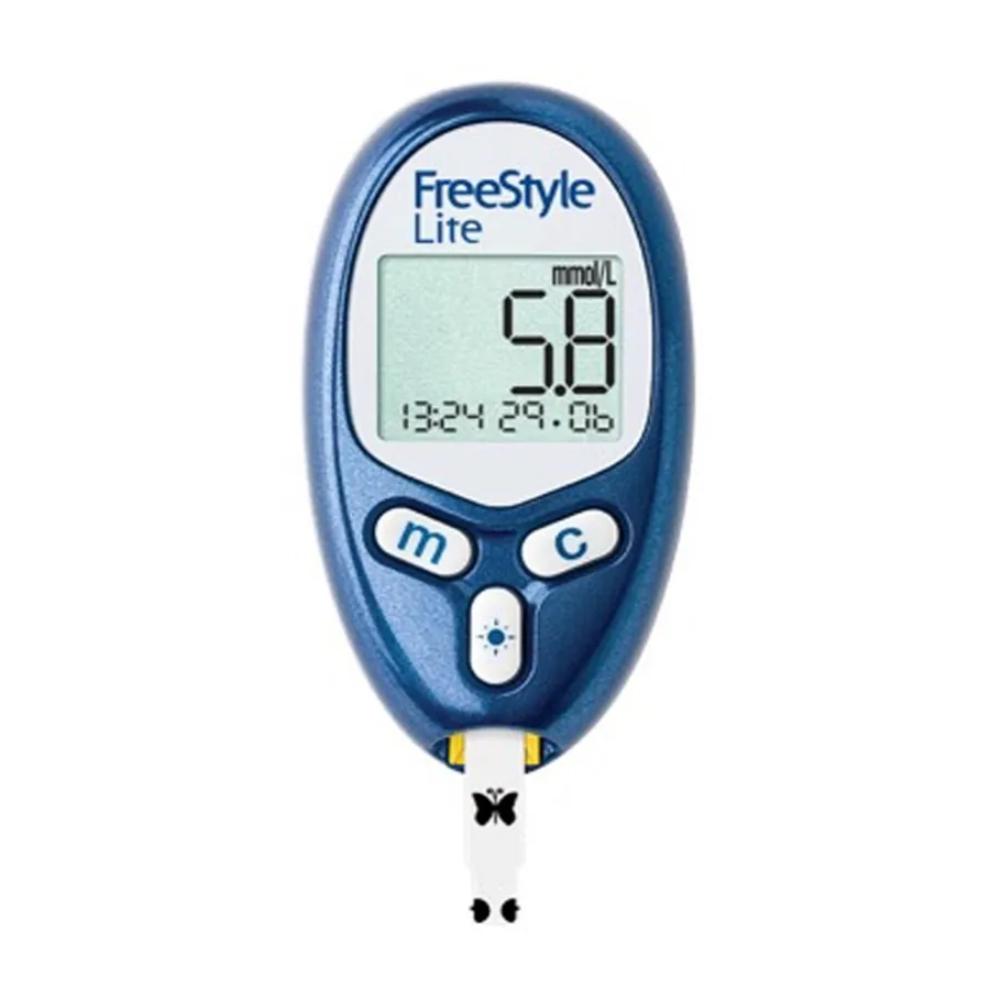 Hands holding a test strip for accurate blood glucose monitoring and health maintenance.
