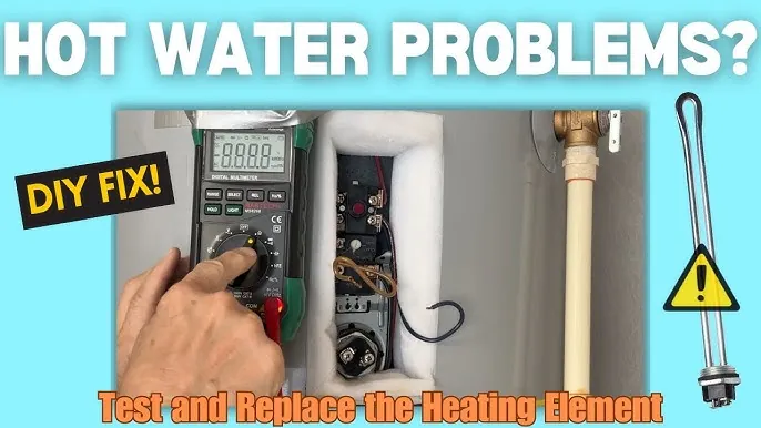 Internal electrical components and wiring inside a GE water heater during a diagnostic check.
