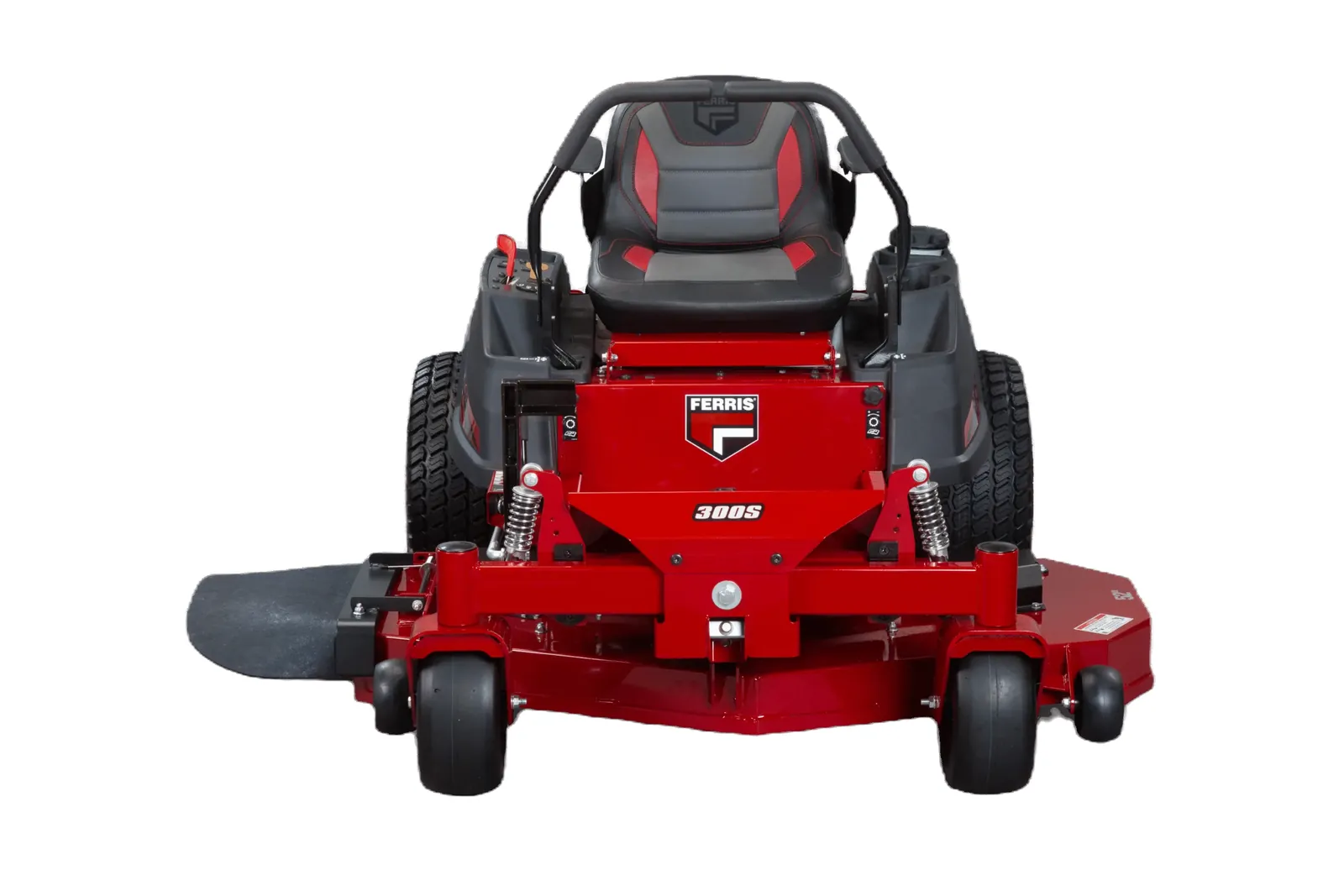 A mechanic inspects the fuel tank of a Ferris mower to solve starting issues.
